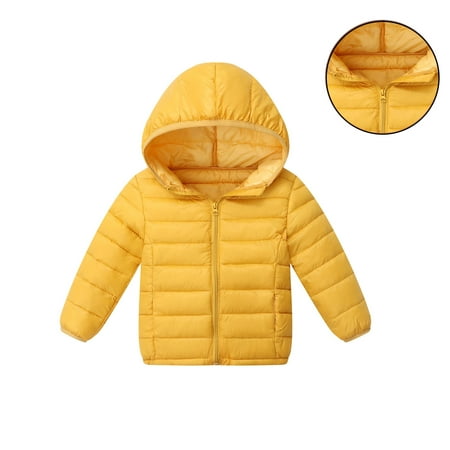 Kids Boy Winter Coat Hooded Puffer Jacket Kids Yellow Puffer Coat Full-Zip Long Sleeve Waterproof Kids Lightweight Jacket Boys Coats Size 4-5 Years