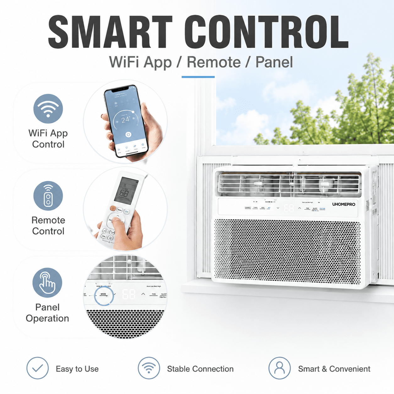 Inverter Window Air Conditioner, 10000BTU Fast Cooling Window AC Unit with Energy Saver, Sleep Mode, 4-Way Airflow, 24H Timer, for Bedroom Apartment up to 450 Sq.Ft