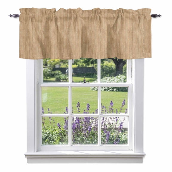Curtain Valance for Windows, Minimalist Light Brown Kitchen Valances Rod Pocket Short Curtains, Crosshatch Linen Textured Window Valance for Bedroom Bathroom Living room 42x12in