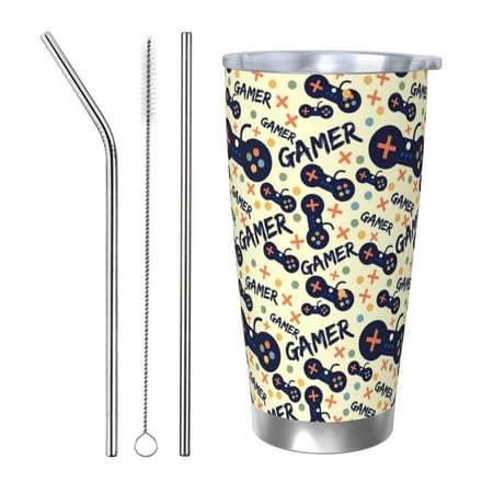 

Logiee Game Controller Print 20OZ Car Cup with Lid Stainless Steel Vacuum Insulated Double Wall Travel Tumbler Durable Insulated Coffee Mug Thermal Cup with Straw-Straw Three-piece Set