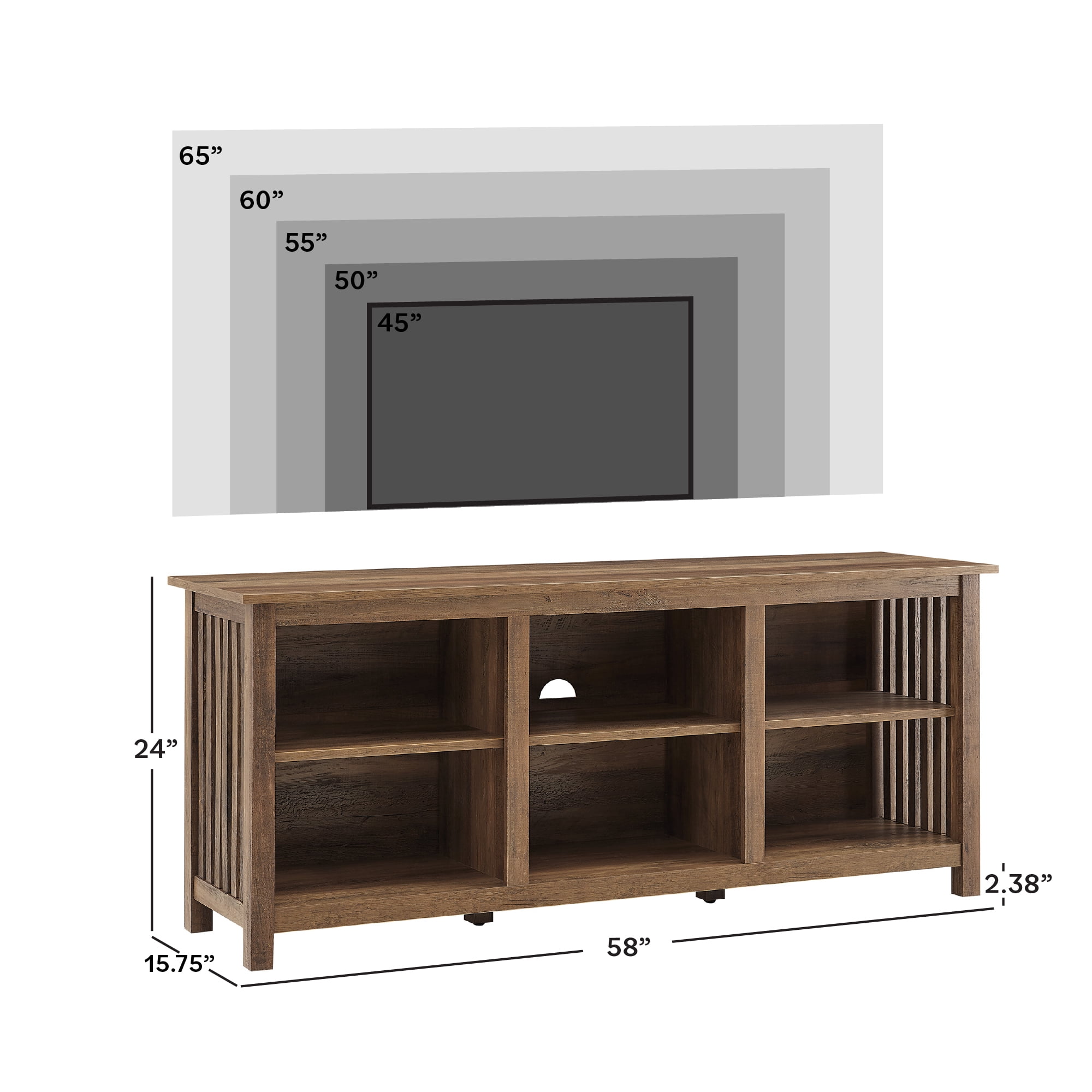 Walker Edison Mission Slatted Side TV Stand for TVs up to 65”, Rustic Oak