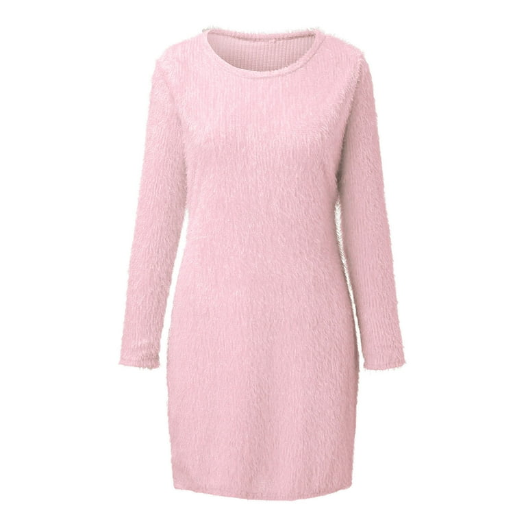 Women's Dress Ladies Autumn Winter Knit Turtleneck Long Sleeves Solid Color  Slim Sweater Dress Swing Dress with Pockets below The Knee Dresses Casual  Summer Dresses for Older Women Summer Dress for -