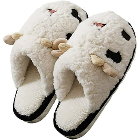 

CoCopeanut Unisex Fluffy Cow Slippers Animal Style Plush Winter House Slippers Fleece Lined Cozy House Shoes 2022