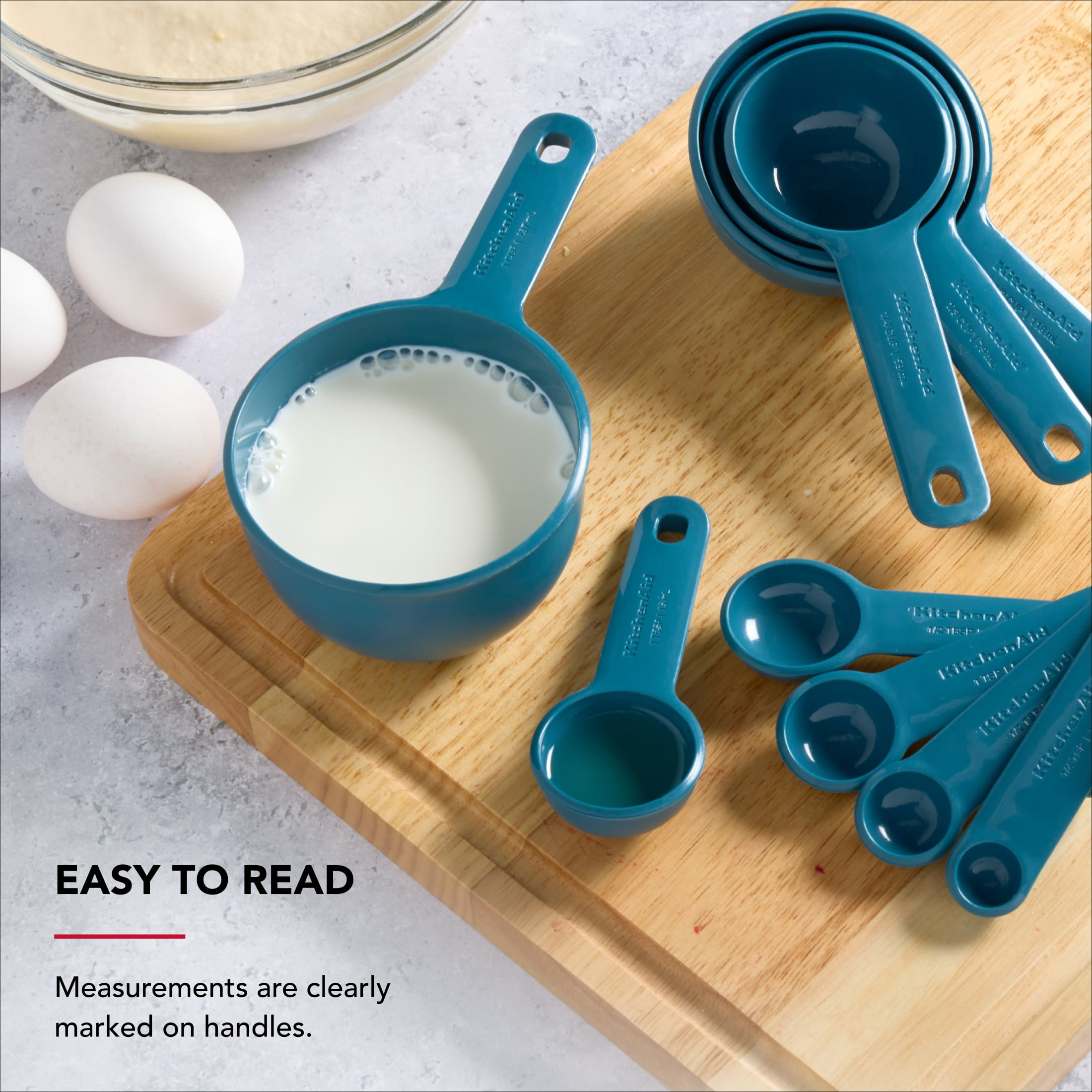 KitchenAid 9-Piece Plastic Stackable Measuring Cup and Spoons Set for Cooking, Agave