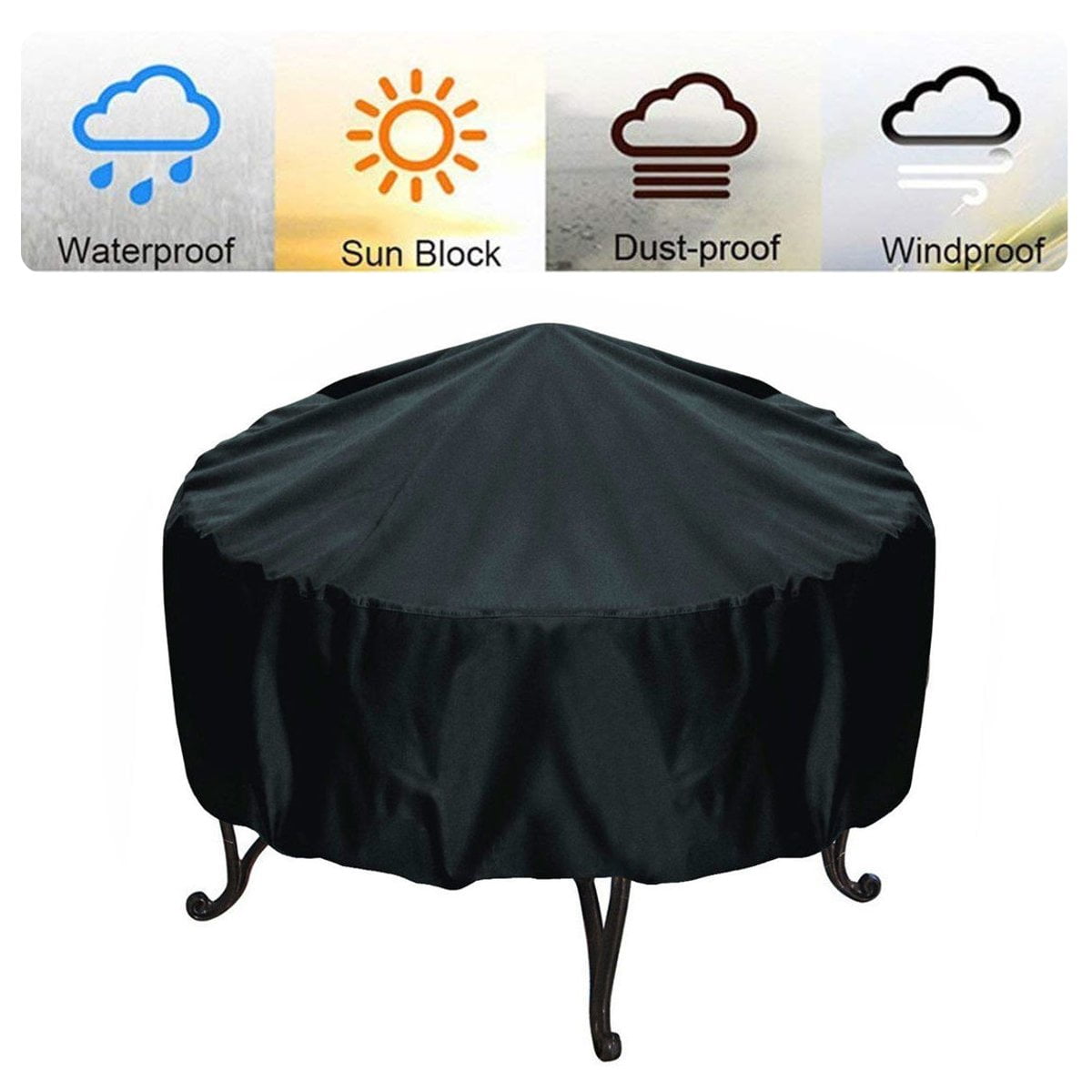Patio Polyester Round Fire Pit Cover,Waterproof,Dustproof,Black