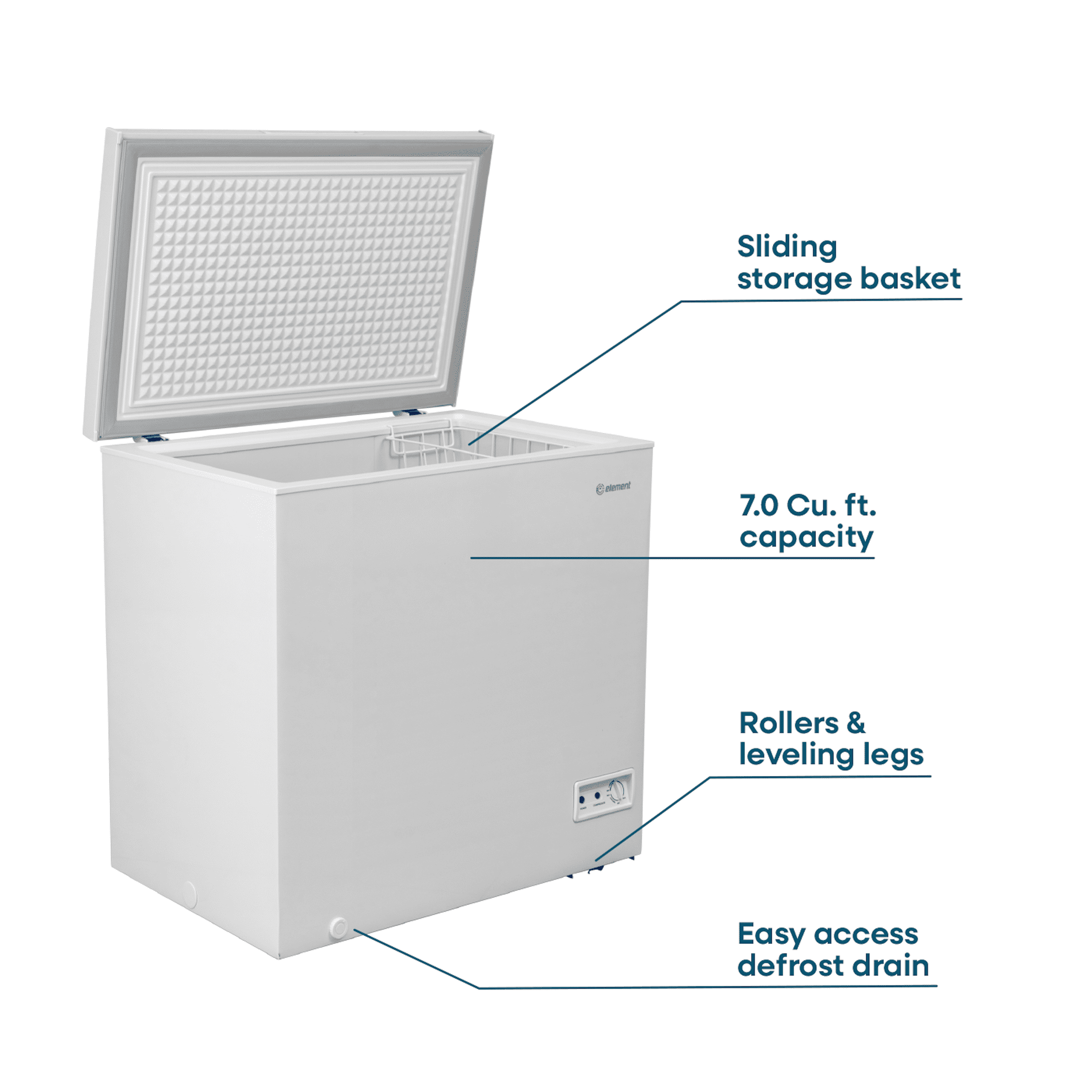 Element 7.0 cu. ft. Chest Freezer, Garage Ready, Energy-Efficient Cooling, Sliding Basket, White
