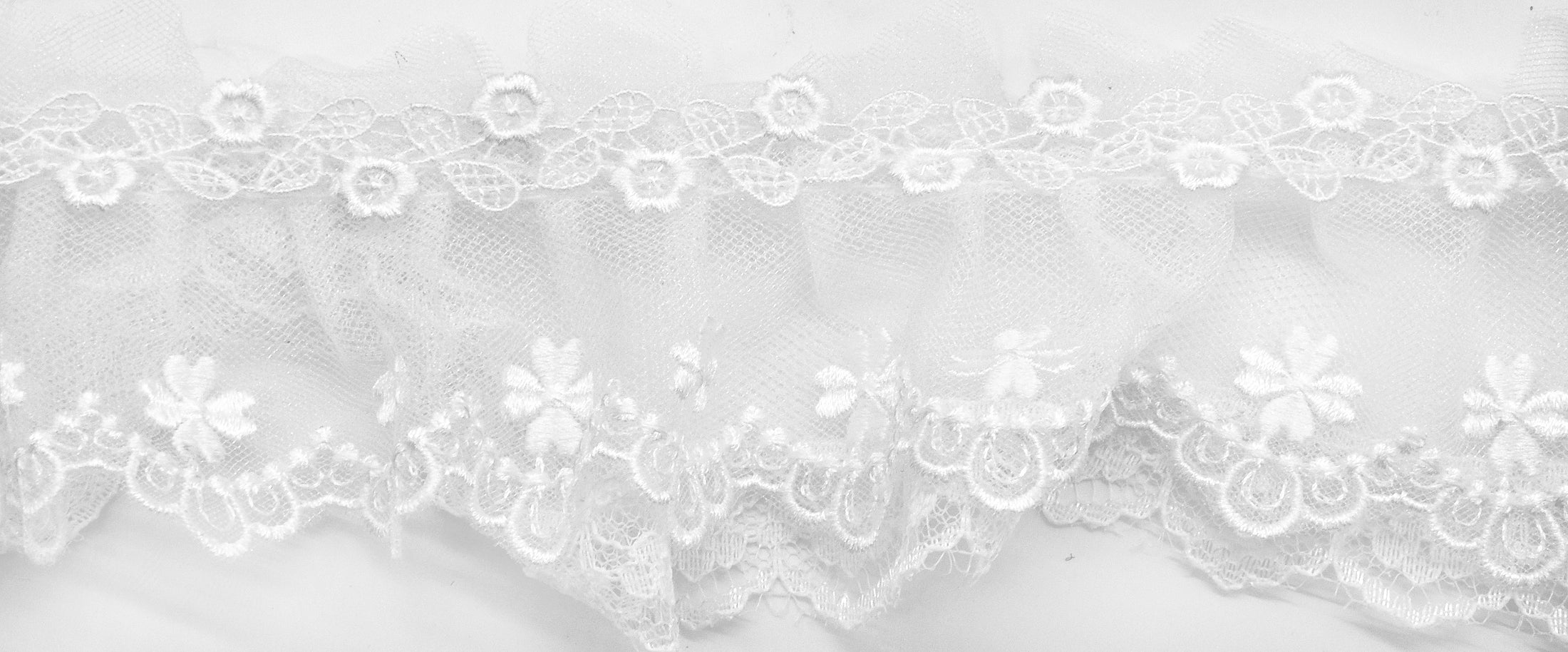 Belagio Enterprises - 3" Width Gathered Lace with Embroidery (10 Yard Roll) - BRL-805-27 White
