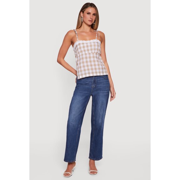 Women's Gingham Tie Shoulder Open Back Cami