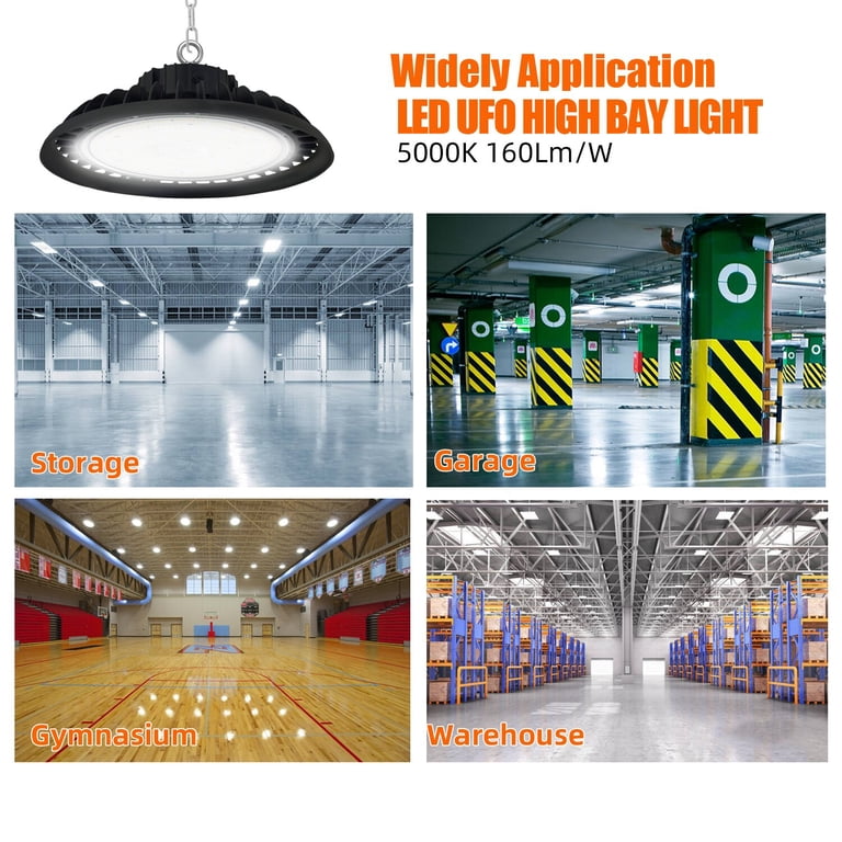 4-Pack 150W UFO High Bay LED Light – 22500 Lumens, 6000K Cool White, IP65 Waterproof, For Garage, Warehouse, Factory, And Workshop Ceilings Up To 20 Feet