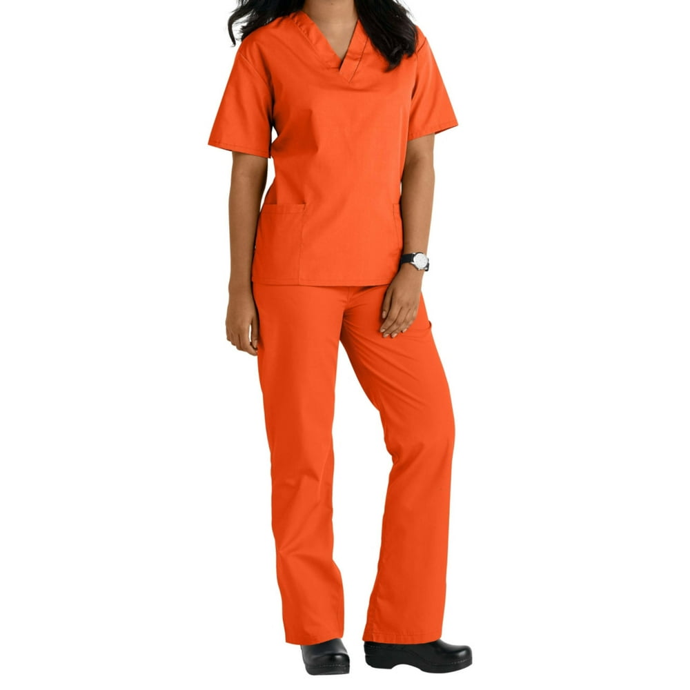 Natural Uniforms Two Piece Scrub Set (Orange, Medium)