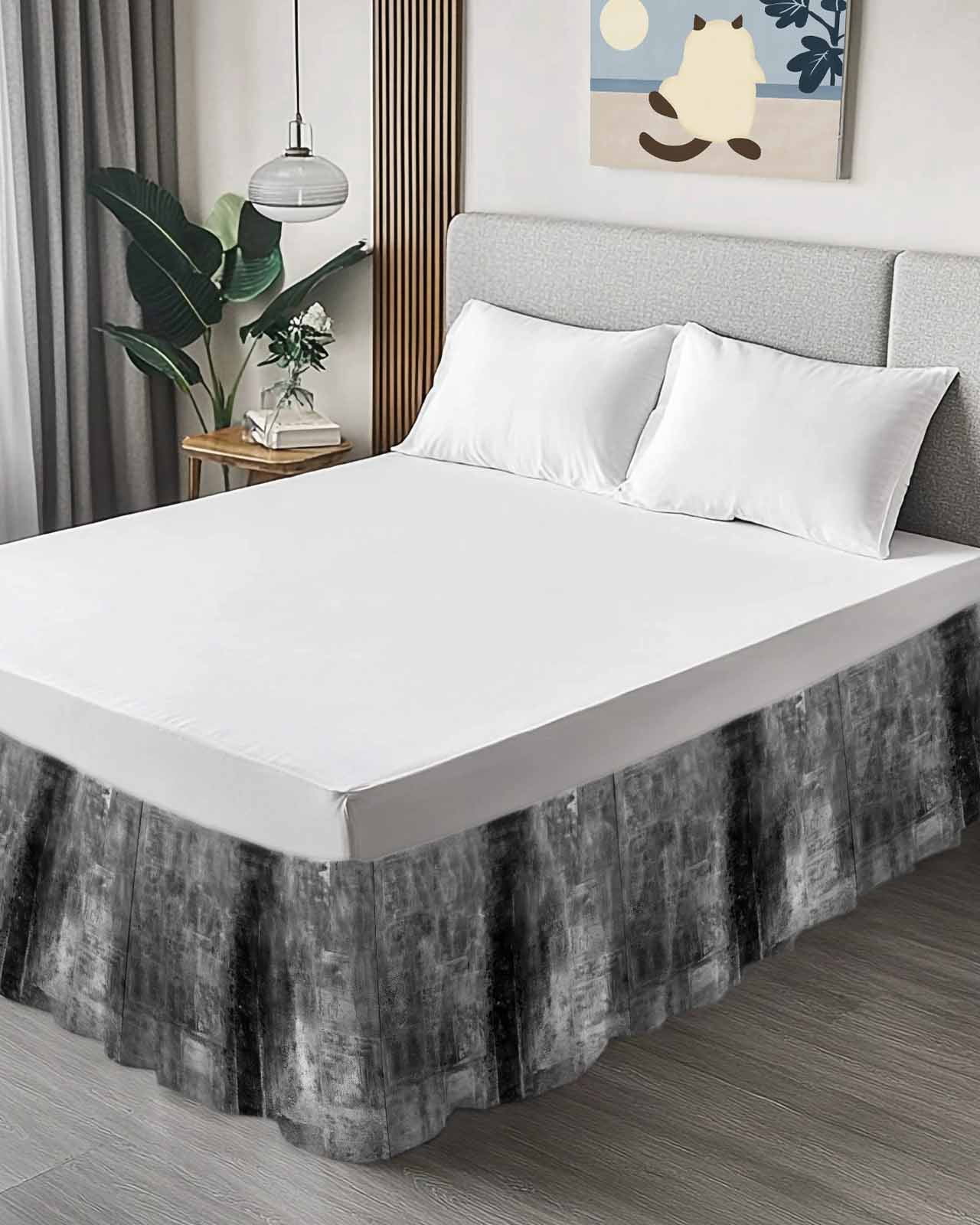 Gray Wrap Around Bed Skirts for King Bed 18" Drop,Bed Skirt with Adjustable Elastic Belt Dust Ruffle Bed Valance for Bedroom Hotel Retro Oil Painting Modern Abstract Art Aesthetics Bed Frame Cover