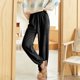 thumbnail image 2 of Pantalones de franela con cintura elástica para mujer - Pantalones de pijama informales y cálidos de color liso para invierno, poliéster, S-XXL, 2 of 5