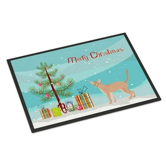 Carolines Treasures CK4546MAT 18 x 27 in. Fawn Abyssinian Cat Merry Christmas Indoor or Outdoor Mat