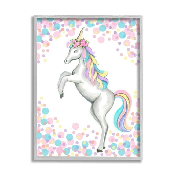 Stupell Industries Kids' Fantasy Unicorn Pink Blue Purple Polka Dots, 16 x 20,Design by Reesa Qualia