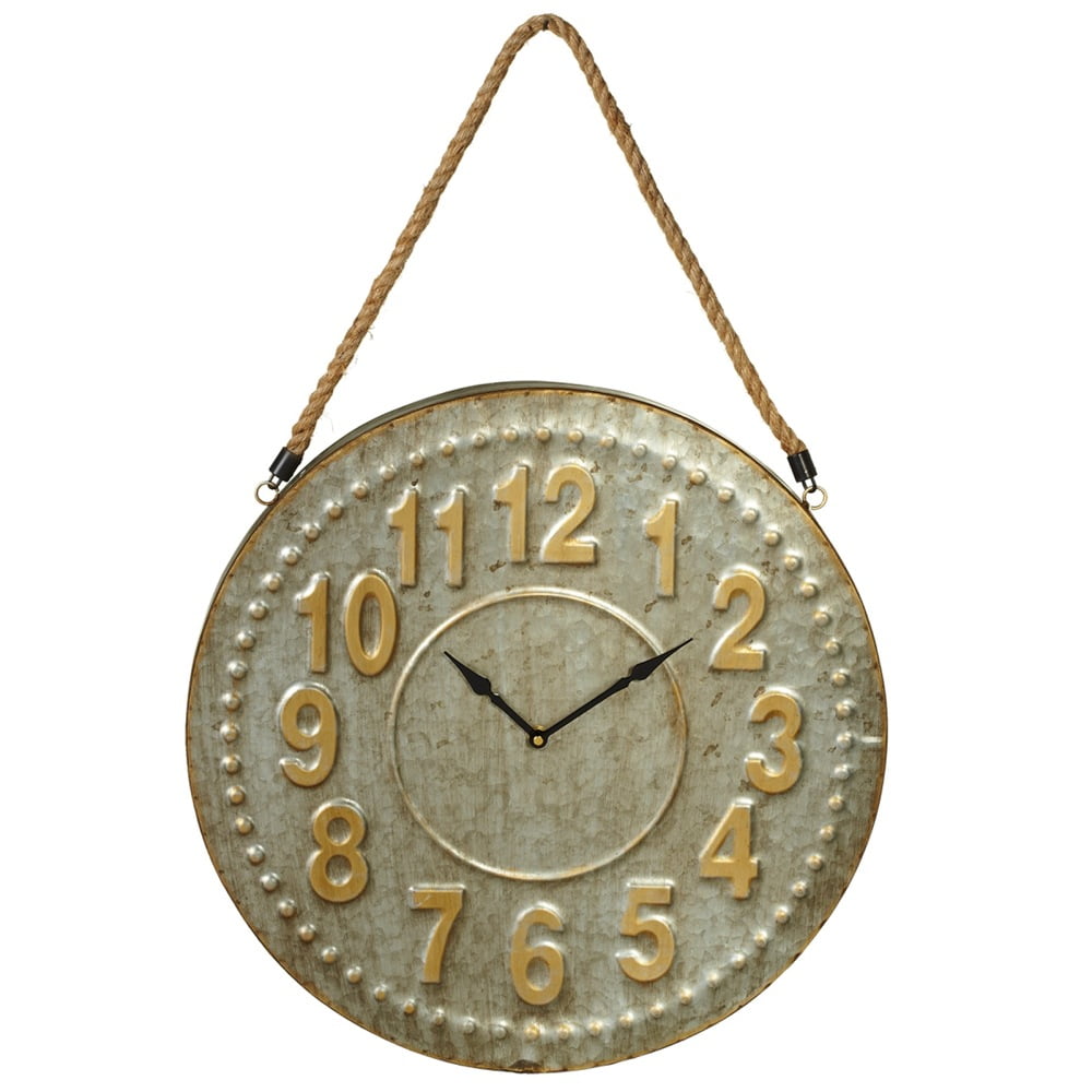 Black and Gold Galvanized Round Wall Clock with Rusting Finish 28