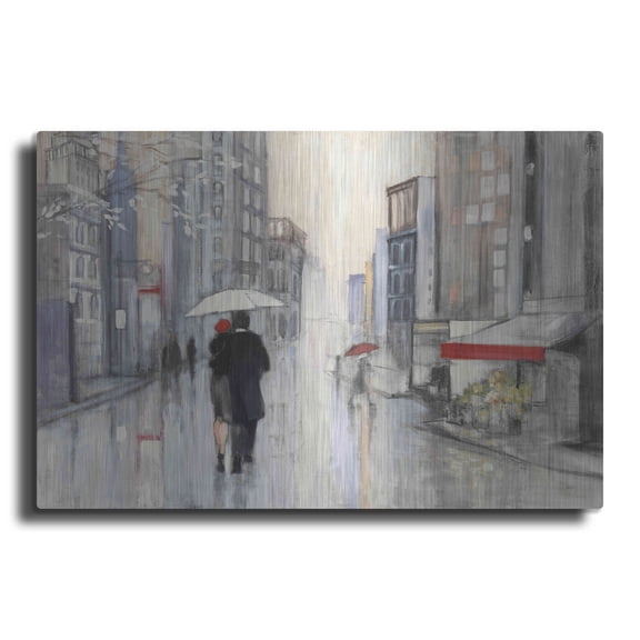 Luxe Metal Art 'Spring Rain New York' by Julia Purinton, Metal Wall Art, 16"x12"