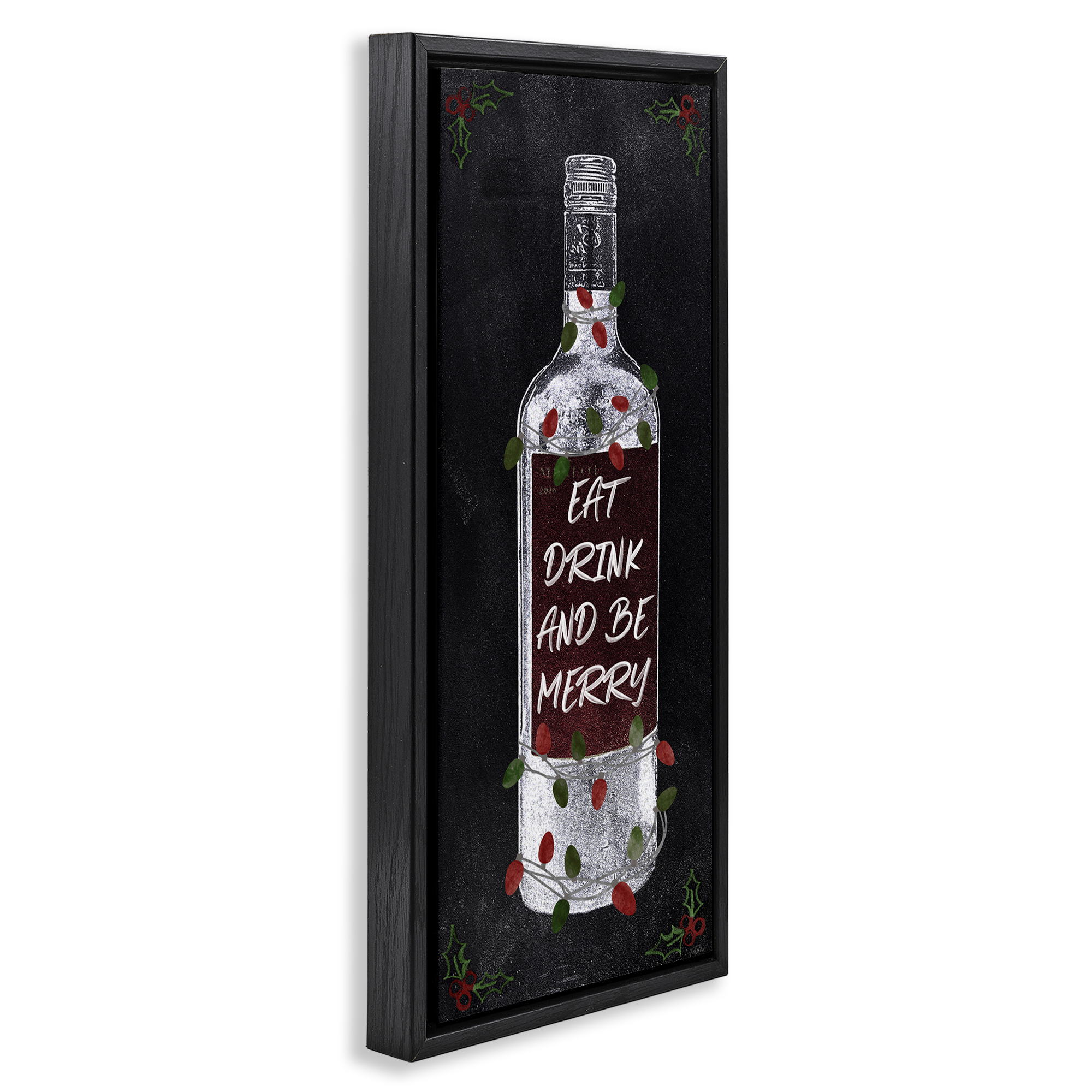 Stupell Industries Eat Drink Be Merry Holiday Painting Black Floater Framed Canvas Art Prints Wall Art, 15 x 31