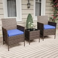 thumbnail image 6 of IdealHouse 3 Piece Patio Furniture Set, Rattan Outdoor Furniture with 2 Chairs & Coffee Table, Modern Outdoor Seating Conversation Bistro Set for Garden Backyard Porch (Brown and Blue), 6 of 8