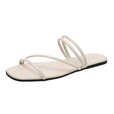 

GWAABD Shade and Shore Sandals Ladies Summer Solid Color Square Toe Flip Flops Flat Beach Sandals