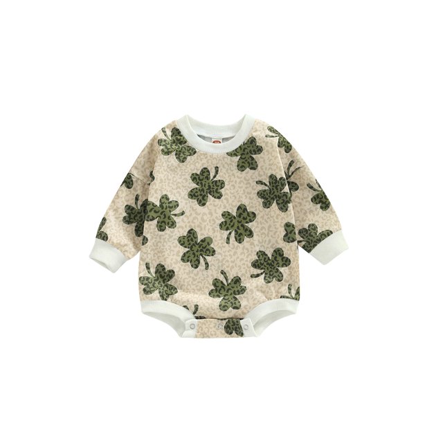 Faithtur Chandail en Molleton pour Bébés Filles Garçons Combinaison Imprimé Trèfle Vert/arc-en-Ciel Étoiles Manches Longues Col Rond Combinaisons Automne Justaucorps Bébé