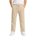thumbnail image 2 of Boys Solid Casual Pull On Chino Pants Elastic Drawstring Waist Straight Leg School Uniform Trousers Kids Loose Fit Flat Woven Pants for Daily School Weekend Wear(Beige,5-6 Years), 2 of 9