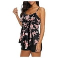 thumbnail image 4 of Jacenvly Women Tankini Set Two Piece Fashion Sleeveless Swimsuit Floral Round Neck Surfing Swimwear Comfortable Summer Women'S Bow Tie Print Beach Style Swimsuit and Shorts Red, 4 of 8