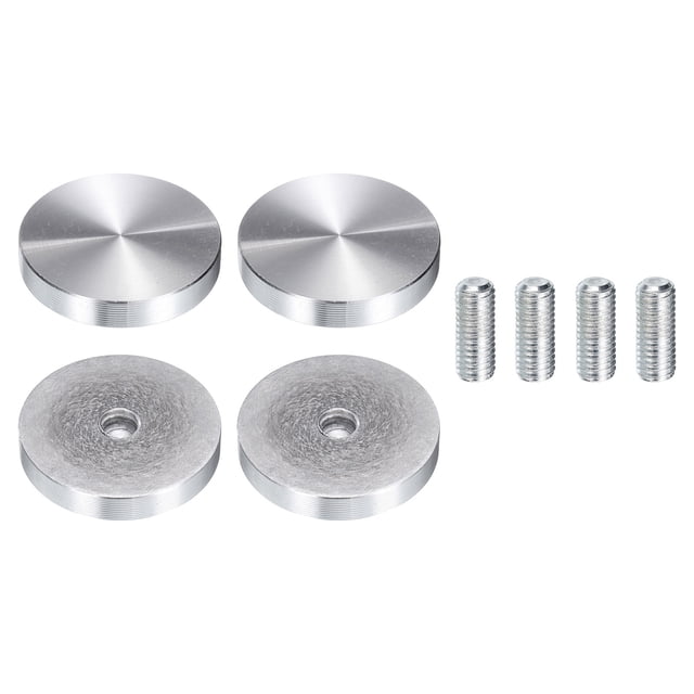 Paquete de 4 discos de aluminio en forma redonda, adaptador de disco circular de aluminio de 40 mm de diámetro con rosca M8 para mesa de vidrio, plateado