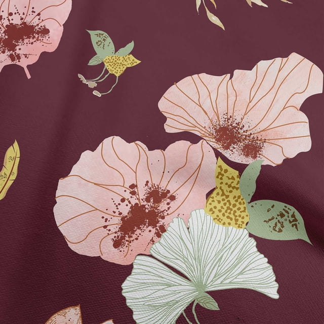 oneOone Polyester Lycra Maroon Fabric Leaves & Floral Sewing Craft Projects Fabric Prints By Yard 56 Inch Wide