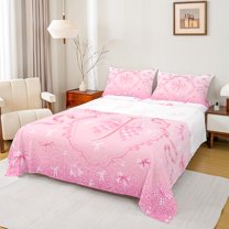 Manfei Initial J Letter Full Size Sheets for Girls, Kawaii Pink Bow-tie Bed Sheets, Cartoon Ribbon Sheet Sets, Super Cozy Room Decor, 4pcs