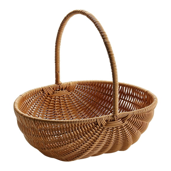 Wicker Picnic Storage Basket with Handle, Imitation Wicker Woven Empty Picnic Baskets, Versatile Harvest Basket for Camping, Beach, Park, 1 Pcs, 11.61x9.25x11.42"