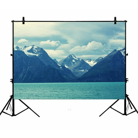 Image of PHFZK 7x5ft Snowy Nature Backdrops Northern Norway Mountains and Atlantic Coastline Photography Backdrops Polyester Photo Background Studio Props