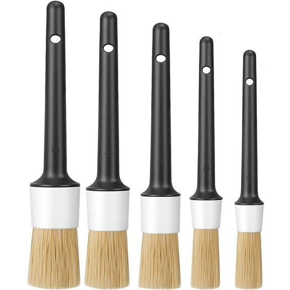 BUTORY 5PCS Car Detail Brush,Boars Hair Multi-Purpose Car Detailing Brushes for Clean Seat, Wheel, Air Vent,Gap, Cup Holder