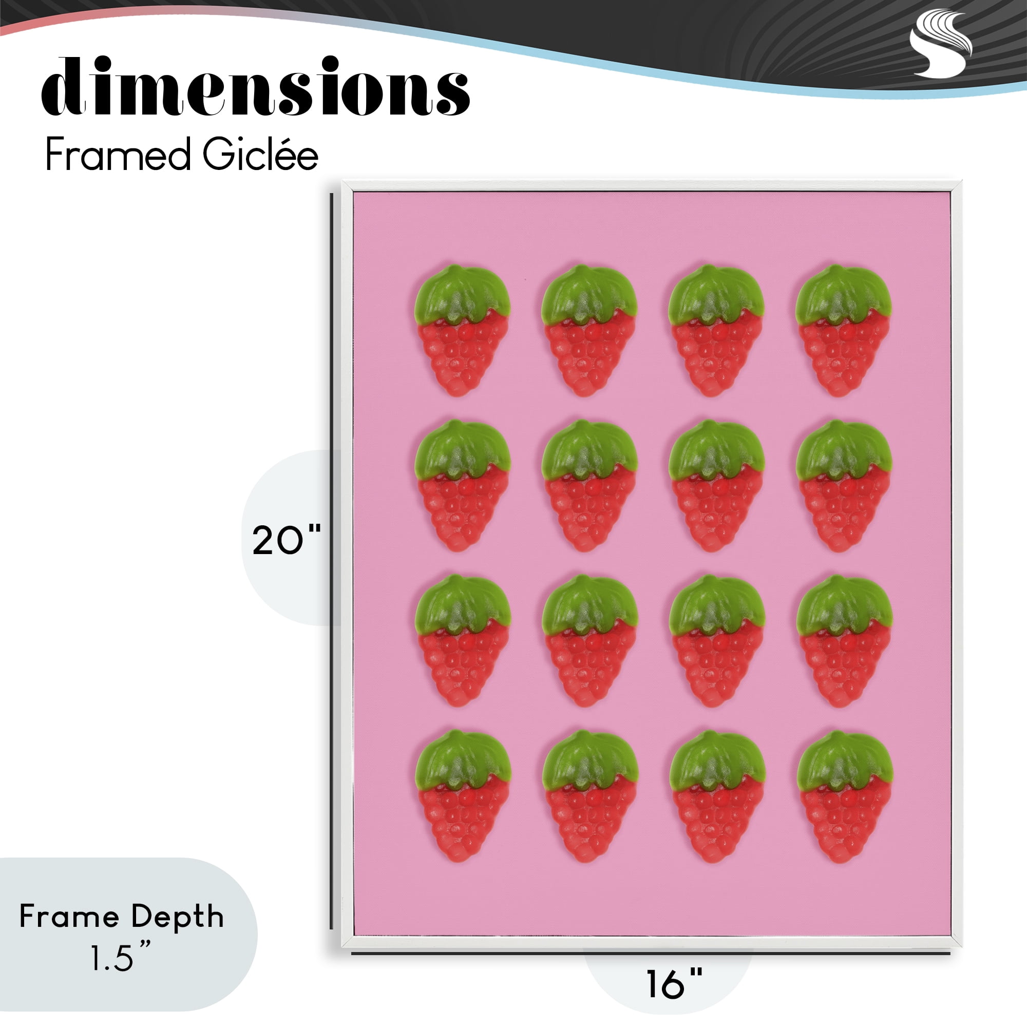 Stupell Industries Gummy Strawberry Candy Pattern White Framed Giclee Art, design by LISH Creative