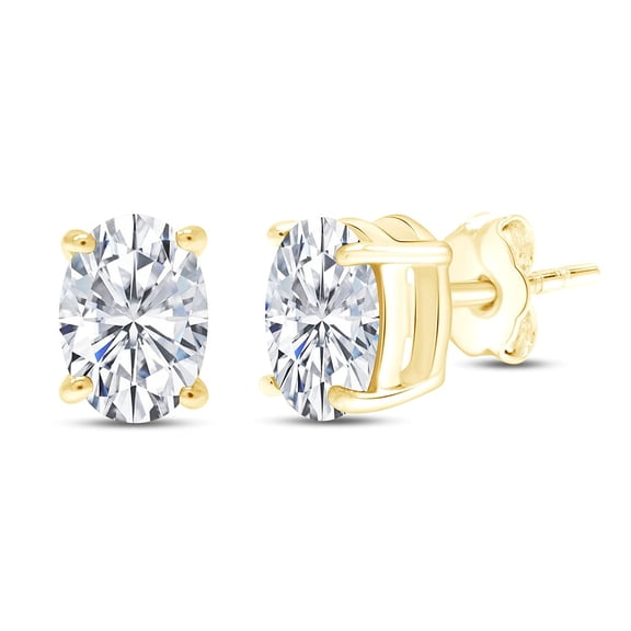 AFFY 8X6MM Oval Shape Birthstone Cubic Zirconia Solitaire Stud Earrings With Friction Back for Women In 14K Yellow Gold Over Sterling Silver (VVS1- VVS2 Clarity)