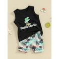 thumbnail image 4 of Musuos Toddler Boy Summer 2 Piece Outfits, 6 12 18 24M 3Y Crew Neck Sleeveless Letter Print Tank Tops + Elastic Waist Shorts Infant Set, 4 of 10