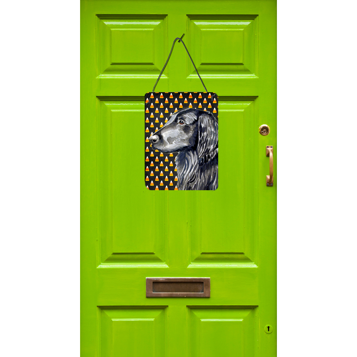 Flat Coated Retriever Candy Corn Halloween Portrait Wall or Door Hanging Prints