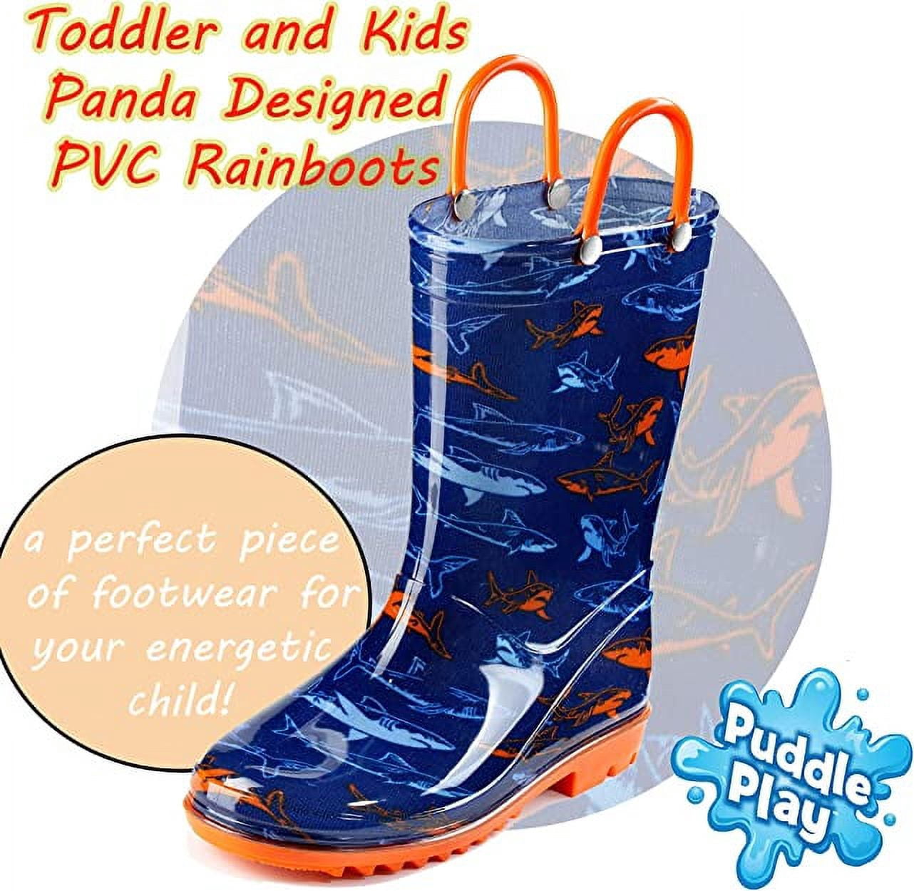 Puddle Play Waterproof Black And Green Dinosaurs PVC Rain Boots Easy-On Handles - Size 11 Little Kid