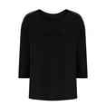 thumbnail image 5 of TKLPEHG 3/4 Sleeve Shirts for Women Plus Size Crew Neck Three-quarter Sleeve Tshirt Loose Fitted Classic Solid Color Tshirt Basic Tops Summer Casual Blouses (Black,XXL), 5 of 6