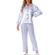 thumbnail image 1 of Pijamas de satén para mujer INSPIRE CHIC, ropa de dormir de manga larga con pantalones, conjuntos de lounge con botones y estampado floral, 2XL, rayas azules, 1 of 5