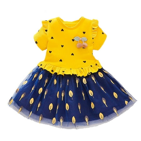 

BSDHBS Girls Casual Dress Toddler Kids Girls Floral Short Sleeves Tulle Ball Gown Dress Princess Clothes