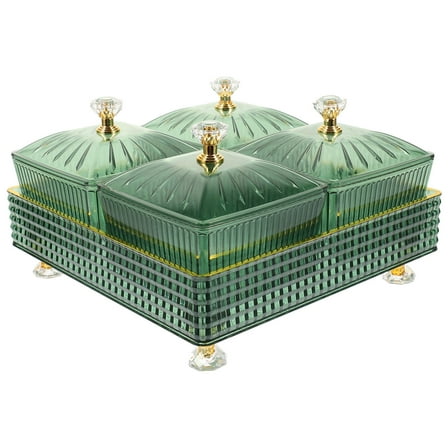 Kitandove 1 Set Serving Bowls with Lids 7.3X7.3X4.3in Green Plastic for Dried Fruits and Nuts