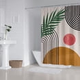 thumbnail image 3 of Mid Century Abstract  Shower Curtain Arch Sun Rainbow Green Leaves Modern Minimalist Geometric Terracotta Bathroom Art Decor Waterproof Fabric 72Lx72W Inch with Hooks, 3 of 8