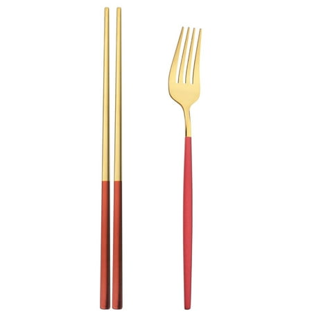 

Drmfiy 2Pcs Western Silverware Stainless Steel Set New Cutlery Dinner Fork Chopsticks Dinnerware Set Kit Tableware Set