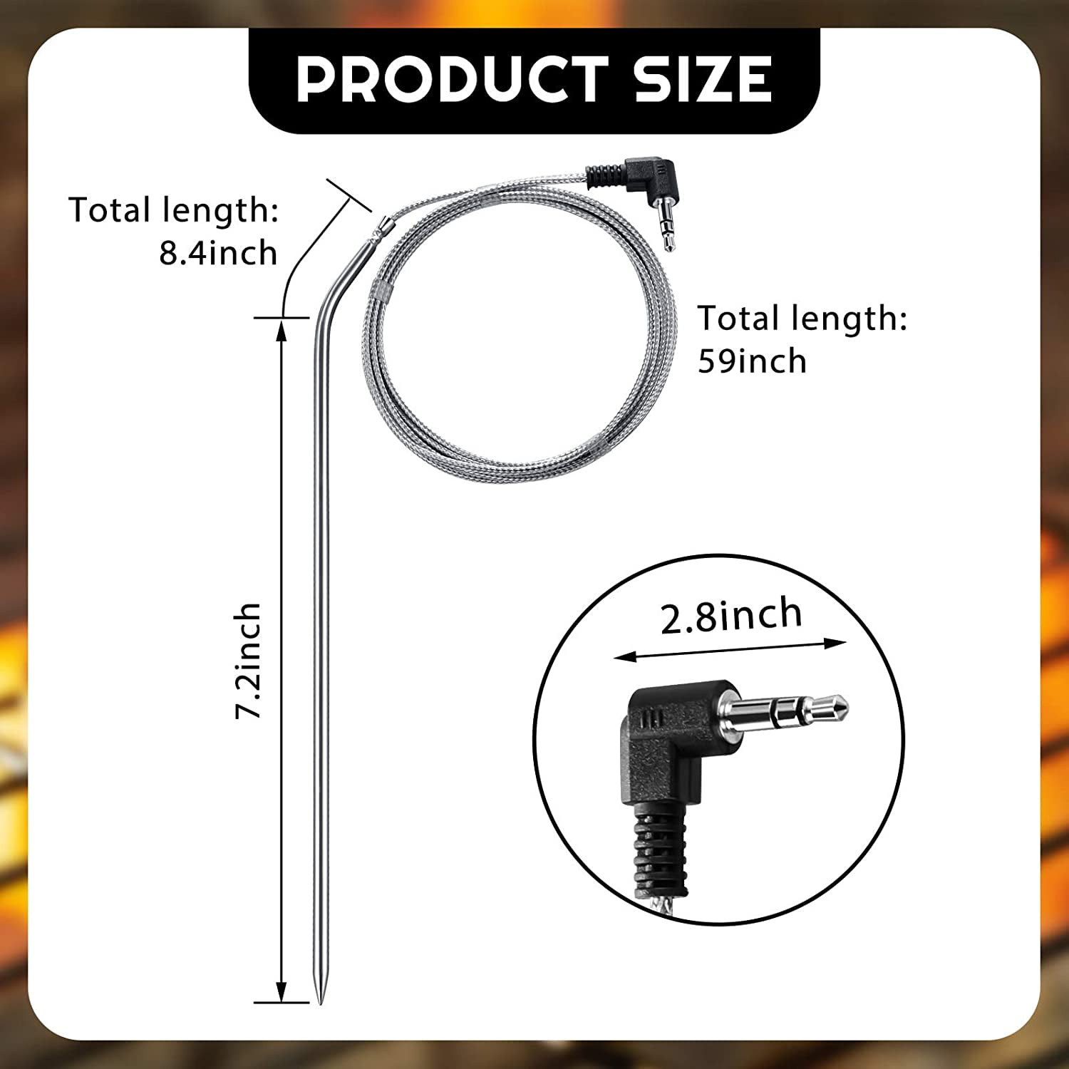 4 Pieces Meat Probe with 4 Clips Thermometer Probe Replacement Digital Waterproof Thermostat Probe Compatible with Traeger BBQ Grills 3.5 mm Plug