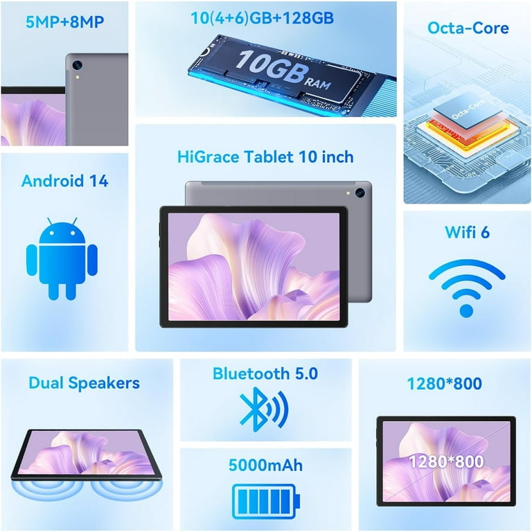 Bestski 10.1'' Android 14 Tablet with Octa-core Processor 10GB RAM