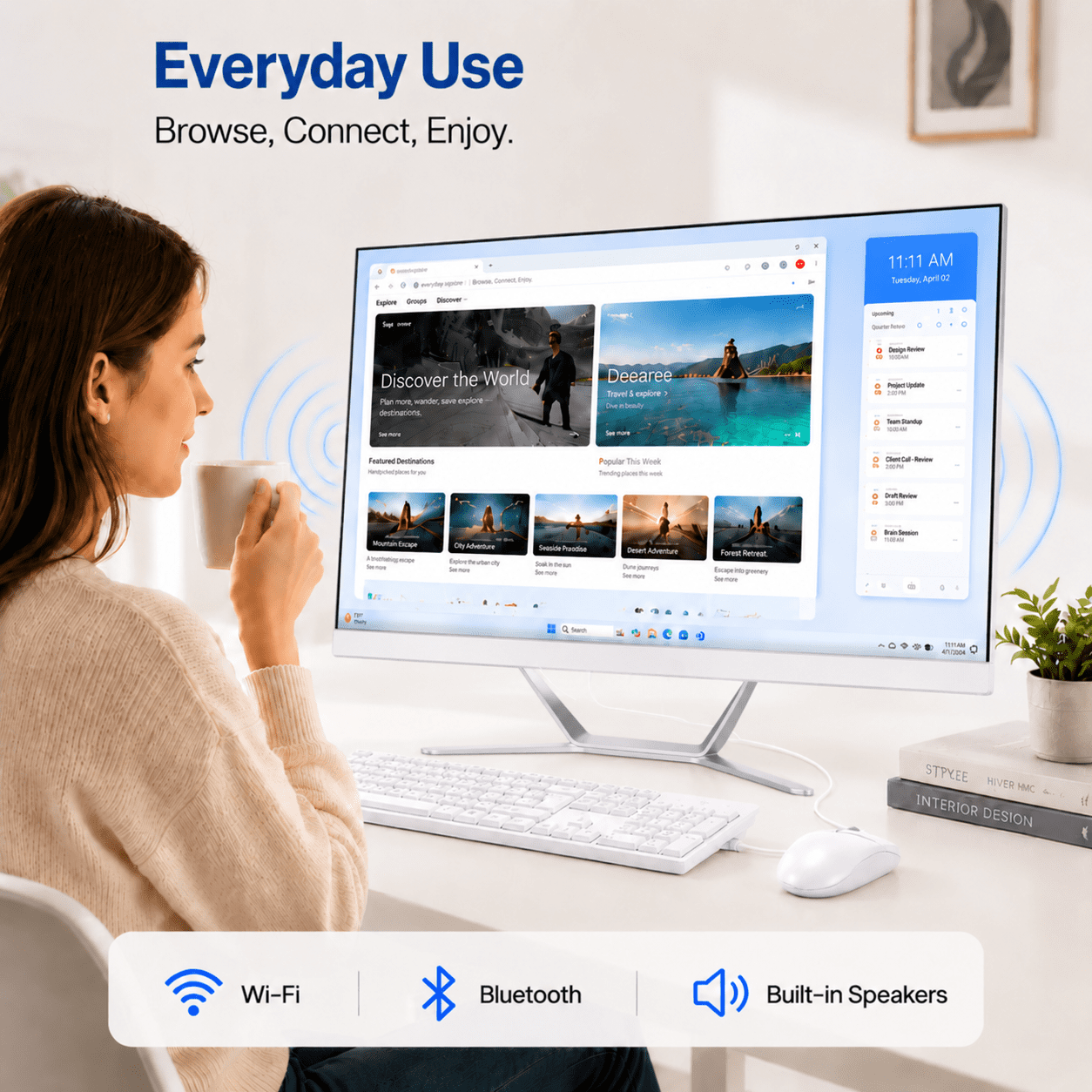 PTZZHEDM 27" All-in-One Business Computer, Intel N5095, 16GB RAM, 512GB SSD, Win10 Pro, White