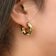 thumbnail image 3 of Special-Shaped Hammered Zircon Pearl C-Hoop Earrings for Women Stainless Steel Geometric Dangle Earrings Baby Breath Design Gold, 3 of 4