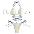 thumbnail image 1 of B91xZ Bikinis Sets for Women Retro Halter Ruched High Waist Bikini with Bottom,Yellow S, 1 of 4
