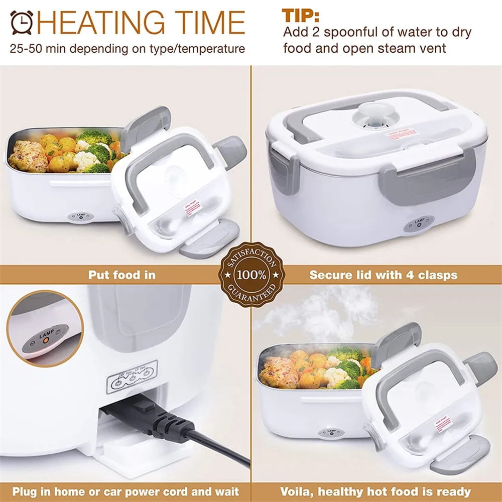 Zeng Electric Lunch Box Food Heater,2-in-1 Portable Food Warmer Lunch Box for Car&Home,with Leak Proof Removable 304 Stainless Steel Compartment Container,1.5L,Grey
