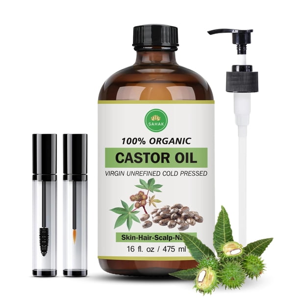 Aceite de ricino orgánico SAHAK prensado en frío, 475 ml, para el crecimiento del cabello
